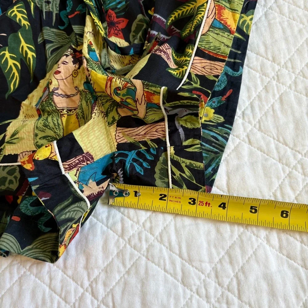 SLV Sur La Vague Frida Kahlo Tropical Jungle Cotton Pajama Set M/L Black Multi‎